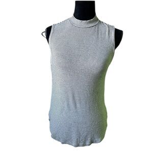 Sonoma Womens Black White Striped Knit Tank Top Crew Neck Sleeveless Small